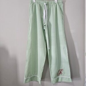 Seersucker Striped Green Lounge Pants With R Embroidery Wedding Bride Engagement